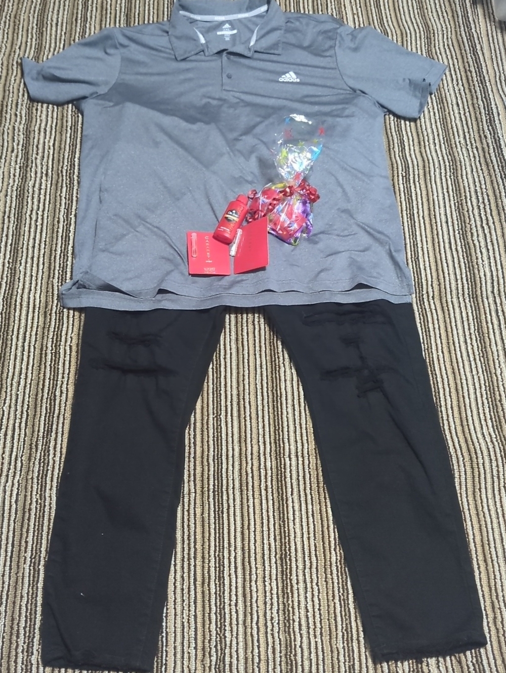#0134 adidas Gray Golf Polo with Subtle Logo/Jordan Craig Destructed Skinnys